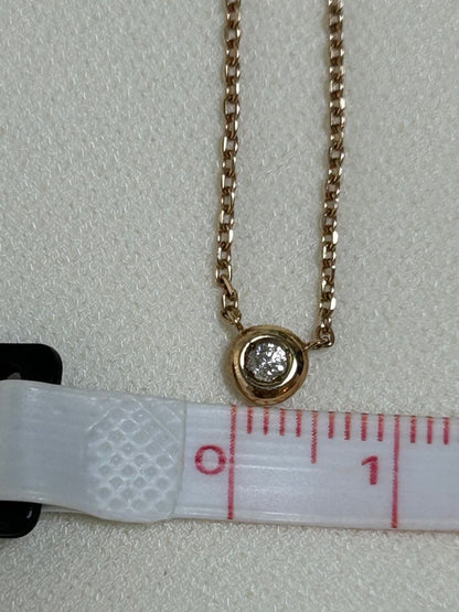 Agete K10 pink gold necklace with a single 0.05ct diamond pendant on a delicate chain