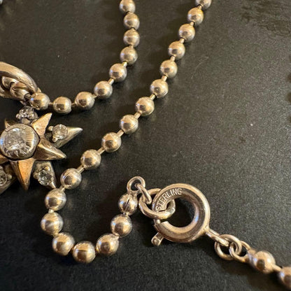 agete K10 diamond necklace with 0.22 carat diamonds on a sterling silver ball chain