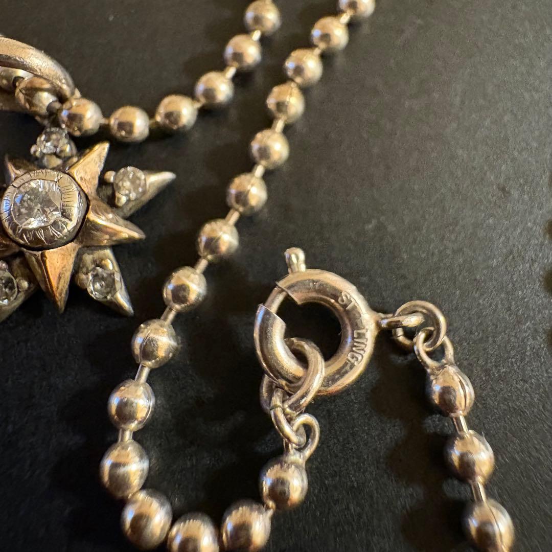 agete K10 diamond necklace with 0.22 carat diamonds on a sterling silver ball chain