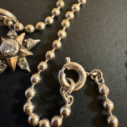 agete K10 diamond necklace with 0.22 carat diamonds on a sterling silver ball chain
