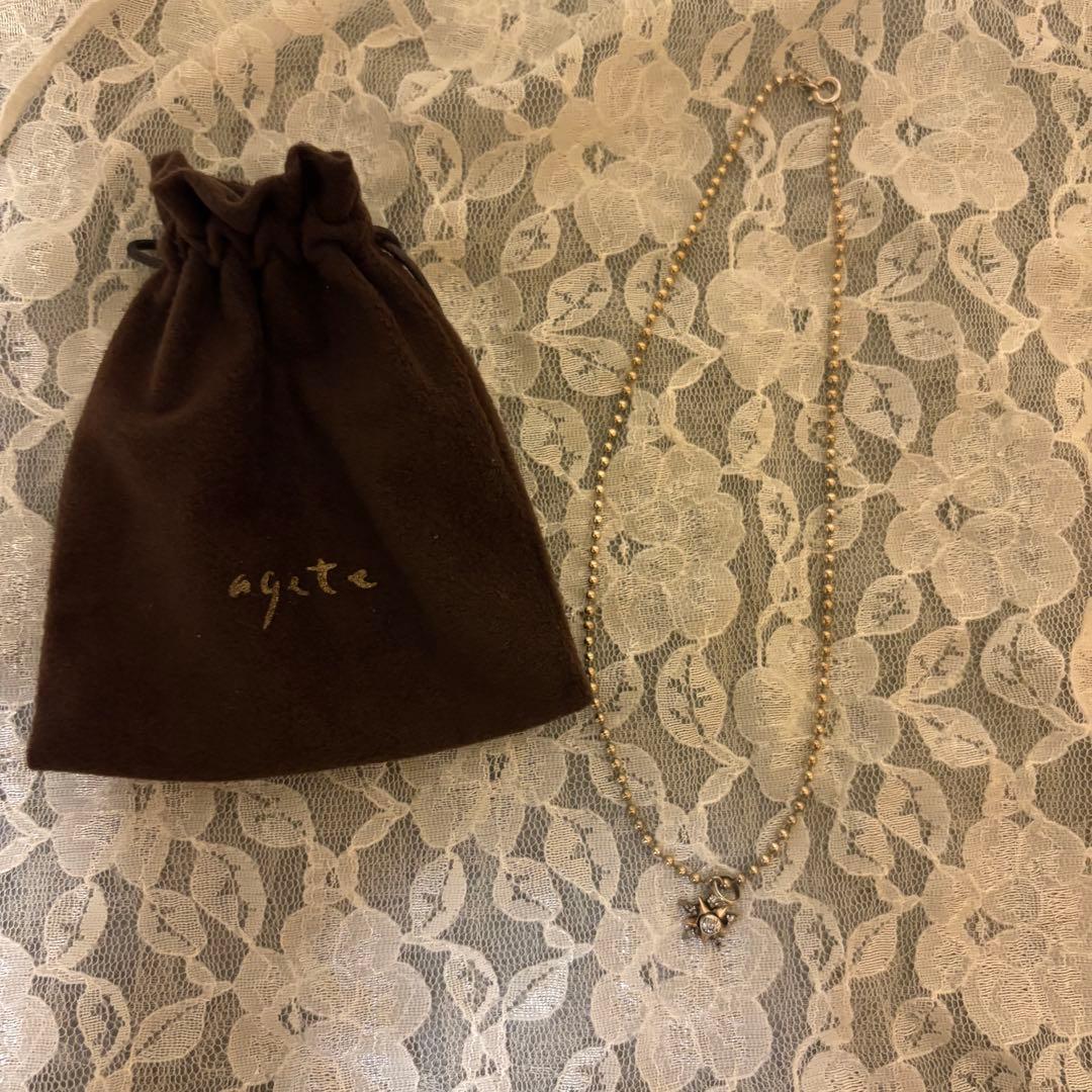 agete K10 diamond necklace with 0.22 carat diamonds on a sterling silver ball chain