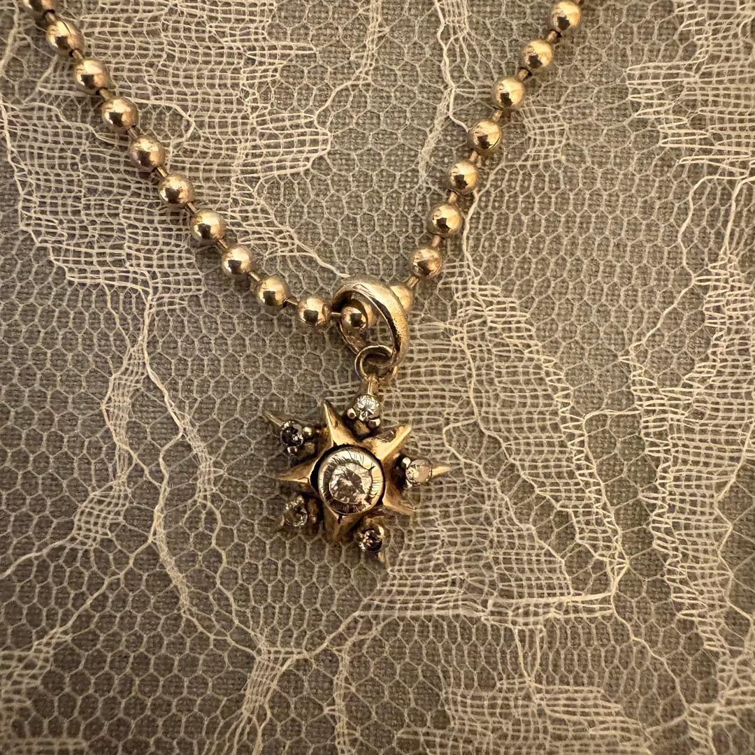agete K10 diamond necklace with 0.22 carat diamonds on a sterling silver ball chain