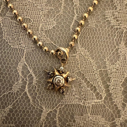 agete K10 diamond necklace with 0.22 carat diamonds on a sterling silver ball chain