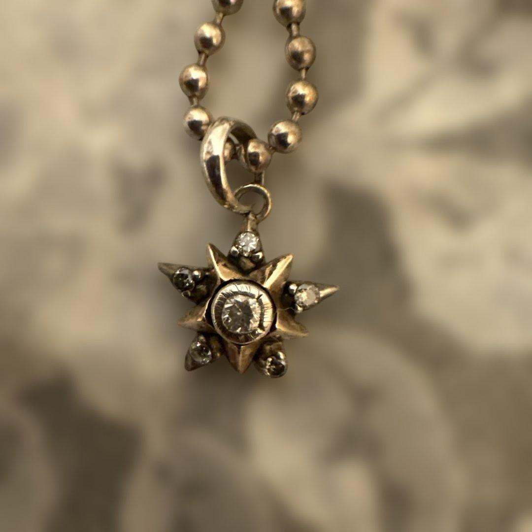 agete K10 diamond necklace with 0.22 carat diamonds on a sterling silver ball chain