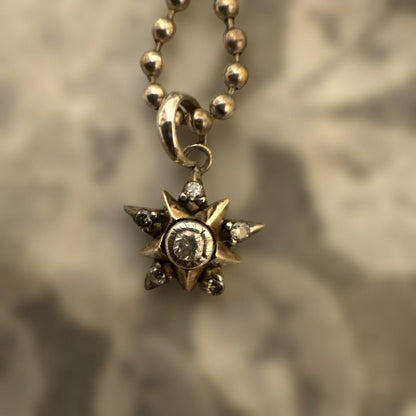 agete K10 diamond necklace with 0.22 carat diamonds on a sterling silver ball chain