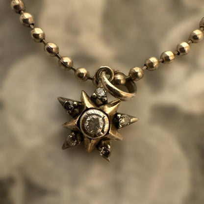 agete K10 diamond necklace with 0.22 carat diamonds on a sterling silver ball chain