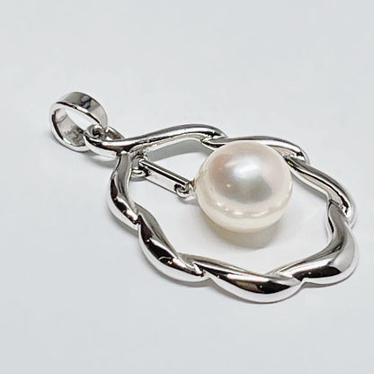Mikimoto Pearl Pendant Top with 7.1 x 7.5 mm pearl set in silver, displayed on white background