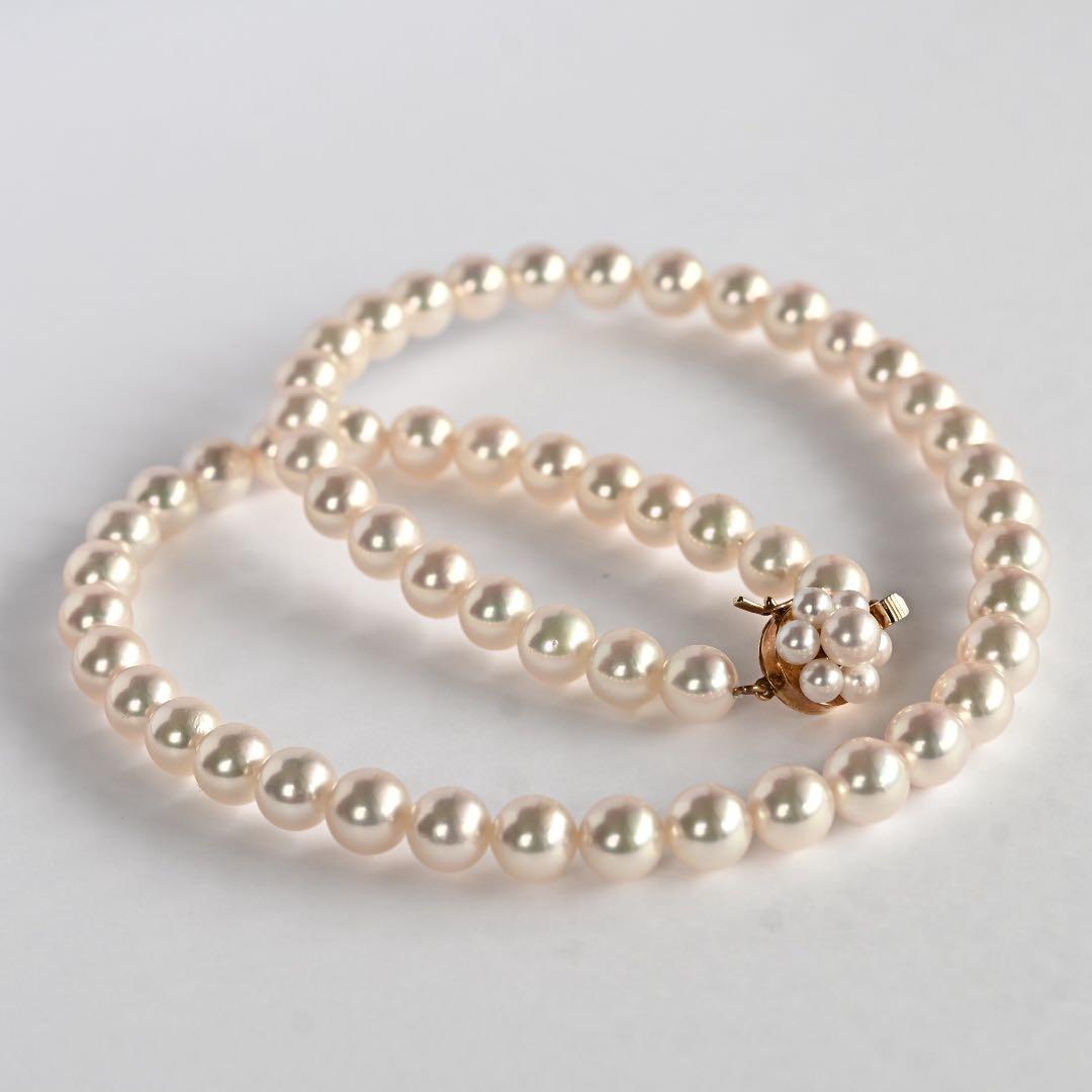 Highest Grade Flower Pearl Tasaki K18 Akoya Pearl Necklace with 7.5mm round pink white pearls and 41.5cm chain length