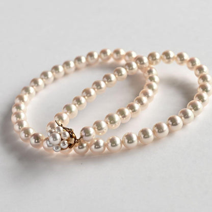 Highest Grade Flower Pearl Tasaki K18 Akoya Pearl Necklace with 7.5mm round pink white pearls and 41.5cm chain length