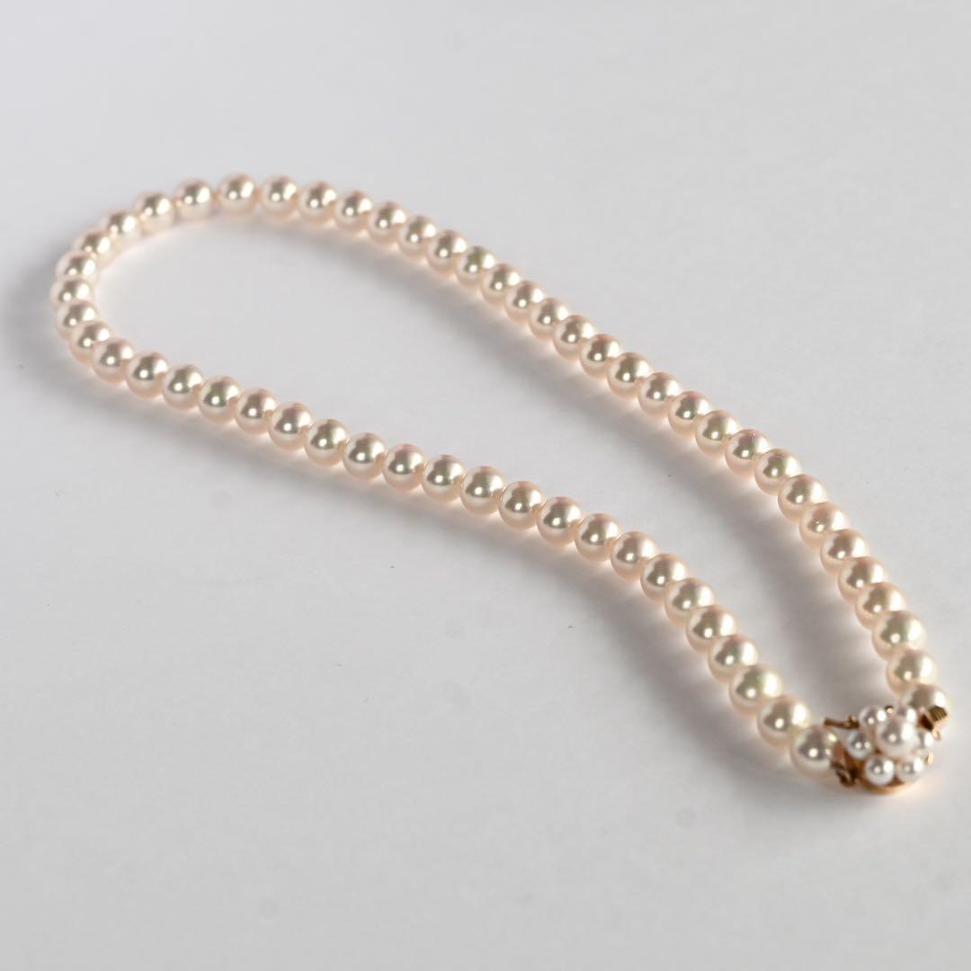 Highest Grade Flower Pearl Tasaki K18 Akoya Pearl Necklace with 7.5mm round pink white pearls and 41.5cm chain length