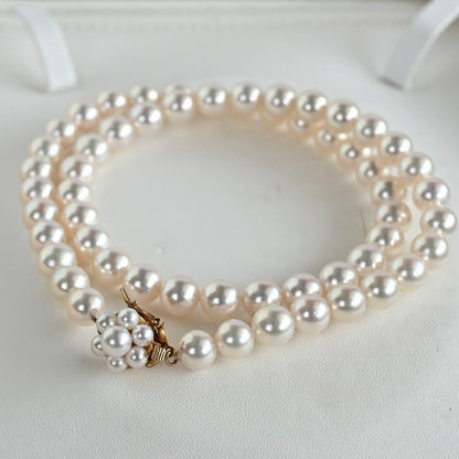 Highest Grade Flower Pearl Tasaki K18 Akoya Pearl Necklace with 7.5mm round pink white pearls and 41.5cm chain length