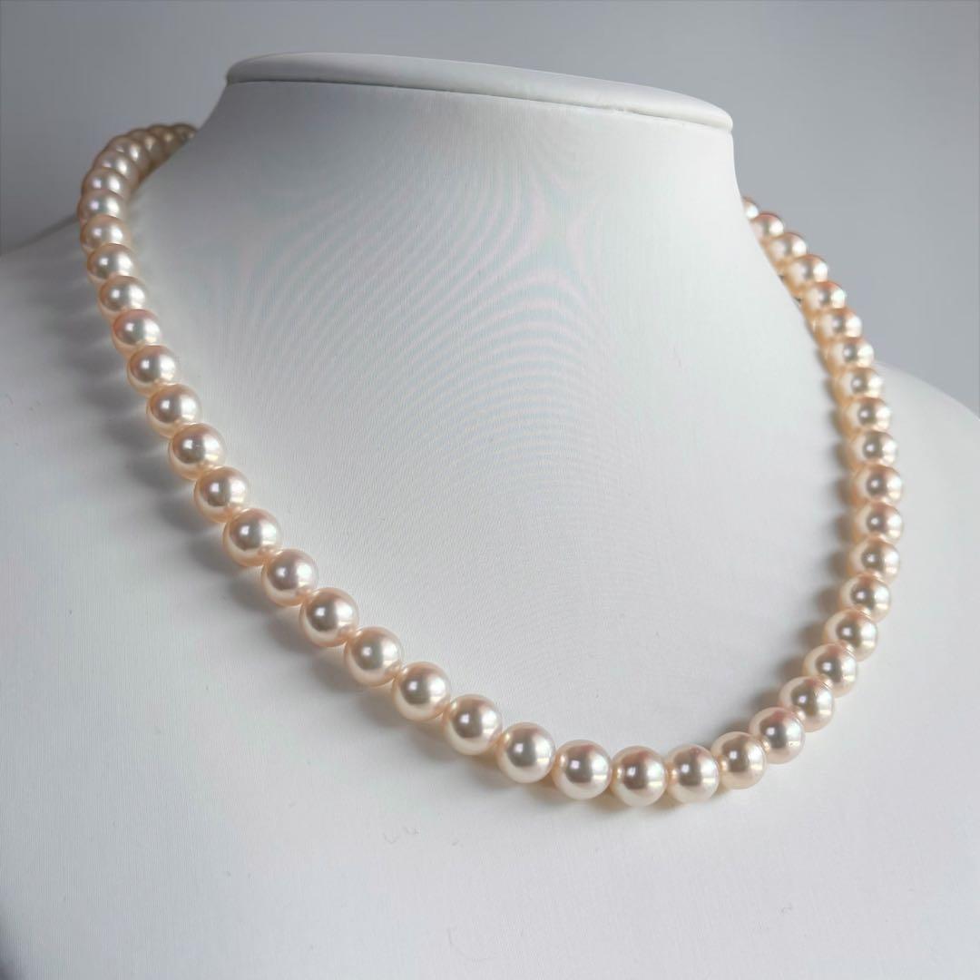 Highest Grade Flower Pearl Tasaki K18 Akoya Pearl Necklace with 7.5mm round pink white pearls and 41.5cm chain length