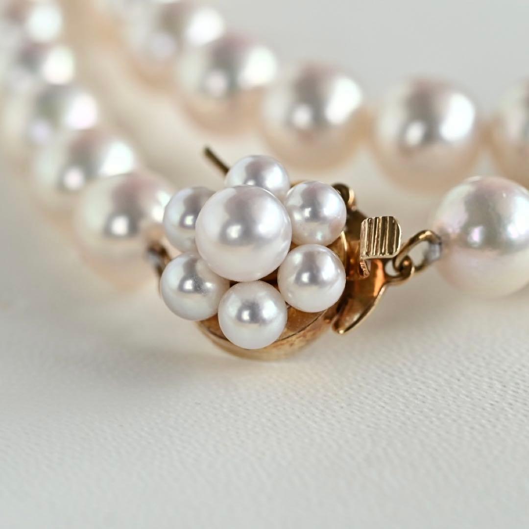 Highest Grade Flower Pearl Tasaki K18 Akoya Pearl Necklace with 7.5mm round pink white pearls and 41.5cm chain length