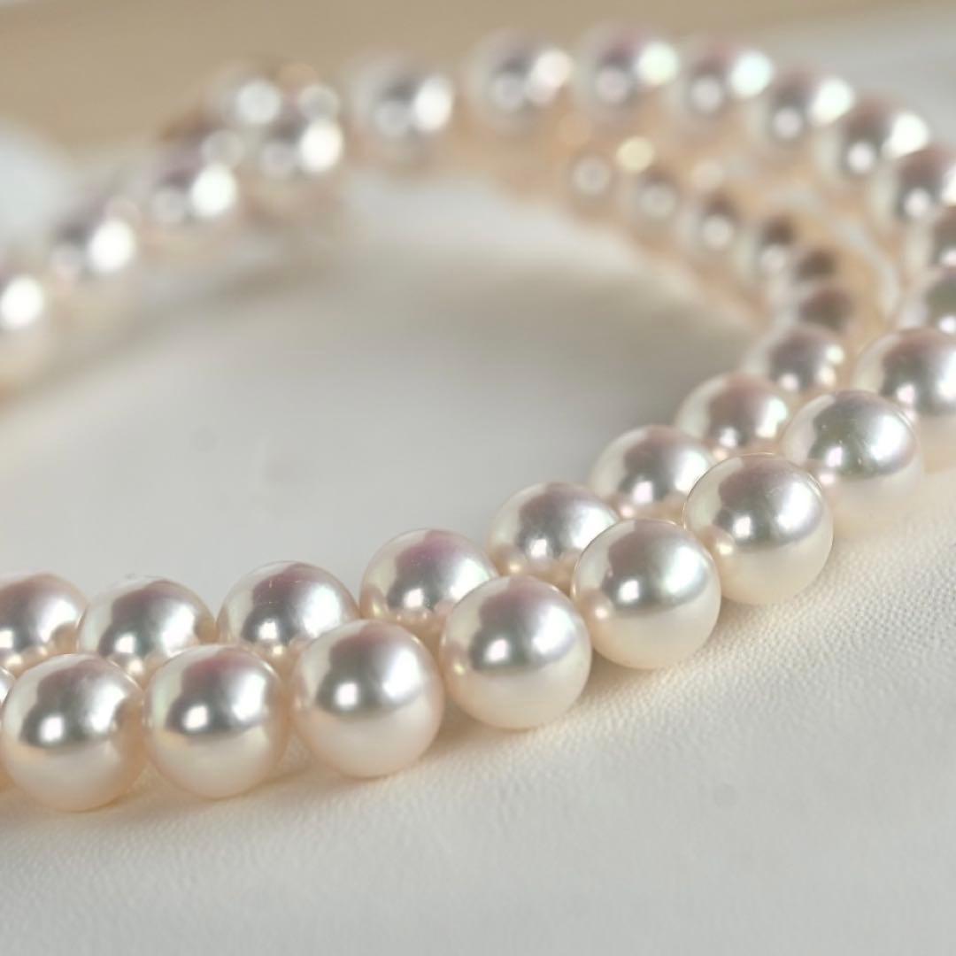Highest Grade Flower Pearl Tasaki K18 Akoya Pearl Necklace with 7.5mm round pink white pearls and 41.5cm chain length