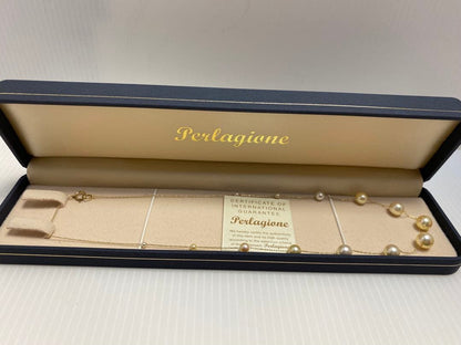 Fresh Perlagione Akoya pearl necklace in 14K yellow gold with champagne tone pearls of various sizes on a 45cm chain
