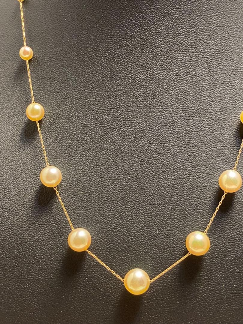 Fresh Perlagione Akoya pearl necklace in 14K yellow gold with champagne tone pearls of various sizes on a 45cm chain