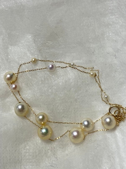 Fresh Perlagione Akoya pearl necklace in 14K yellow gold with champagne tone pearls of various sizes on a 45cm chain
