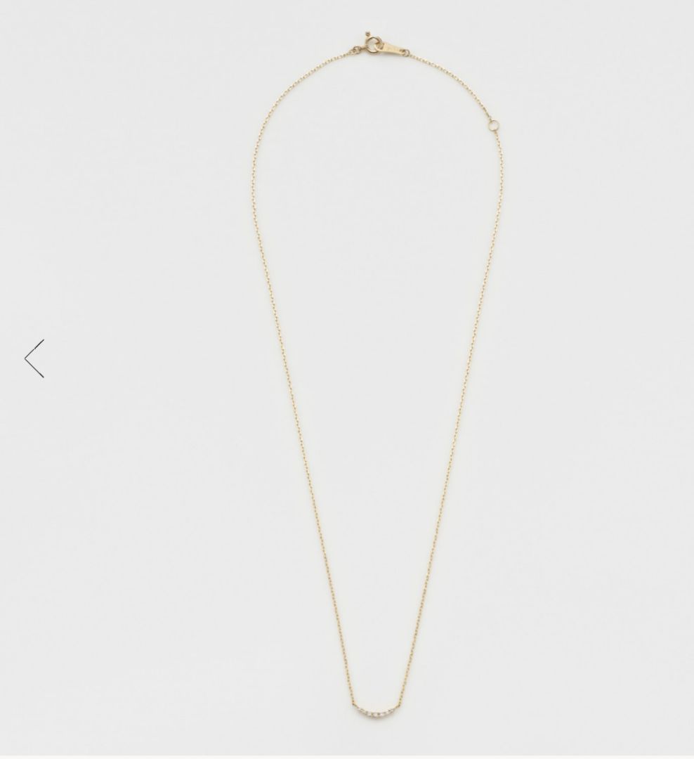 Agete K10 yellow gold diamond necklace with 40cm chain and 0.3 x 1 cm pendant featuring a small center diamond