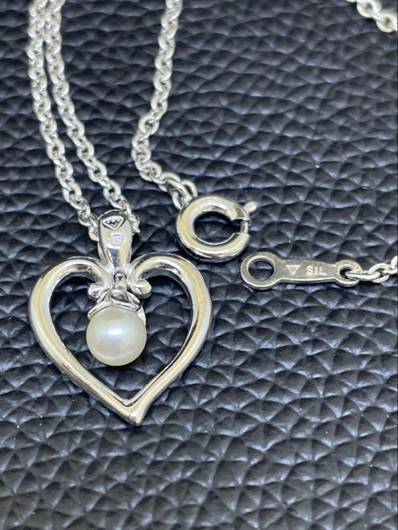 MIKIMOTO Silver925 necklace with heart-shaped pearl pendant on a 40 cm chain