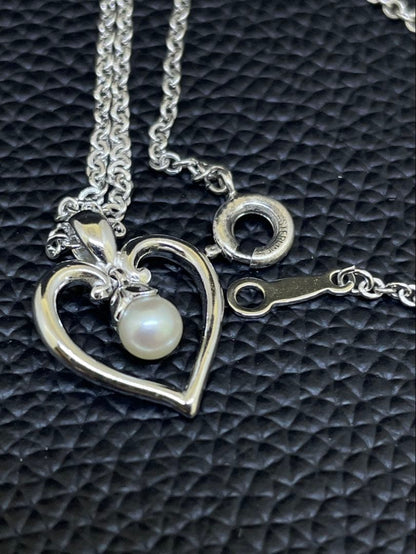 MIKIMOTO Silver925 necklace with heart-shaped pearl pendant on a 40 cm chain