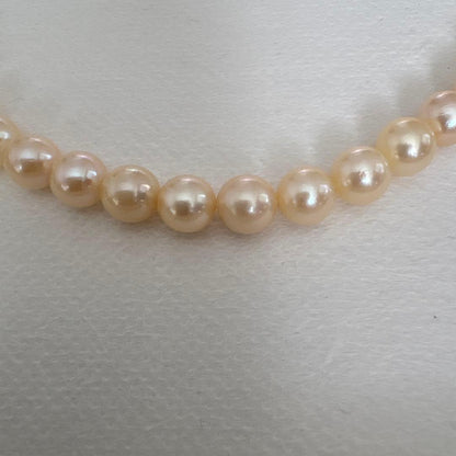 Single strand Akoya genuine pearl necklace with 7mm cream tone pearls and silver clasp