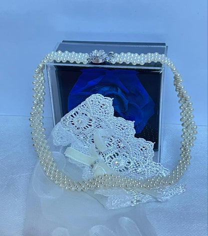 Baby Akoya pearl necklace with 3.5-4mm semi-round white pearls in a 5-row mesh design, approximately 40cm long