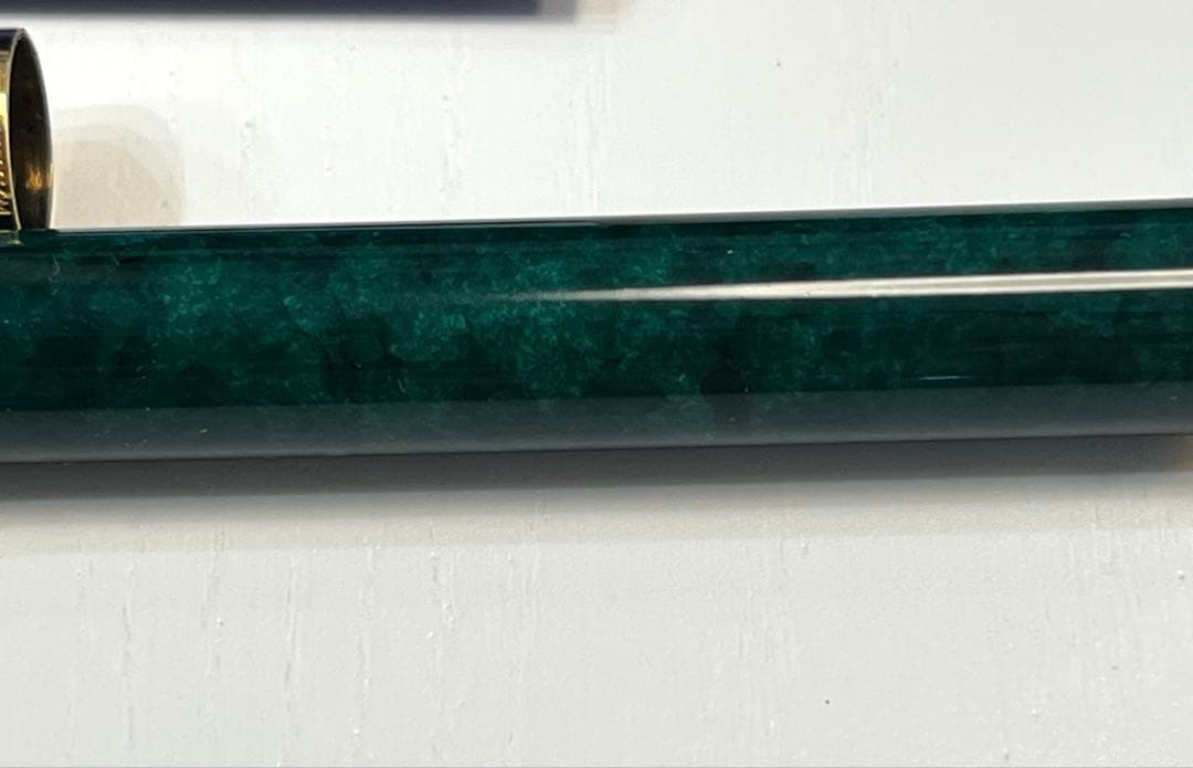 WATERMAN LeRoure fountain pen in green resin with gold nib shown from side angle