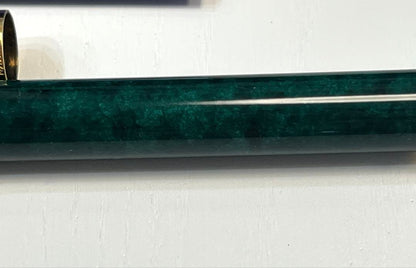WATERMAN LeRoure fountain pen in green resin with gold nib shown from side angle