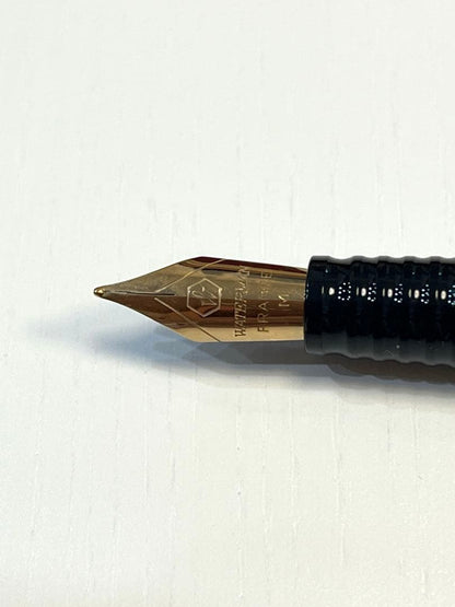 WATERMAN LeRoure fountain pen in green resin with gold nib shown from side angle