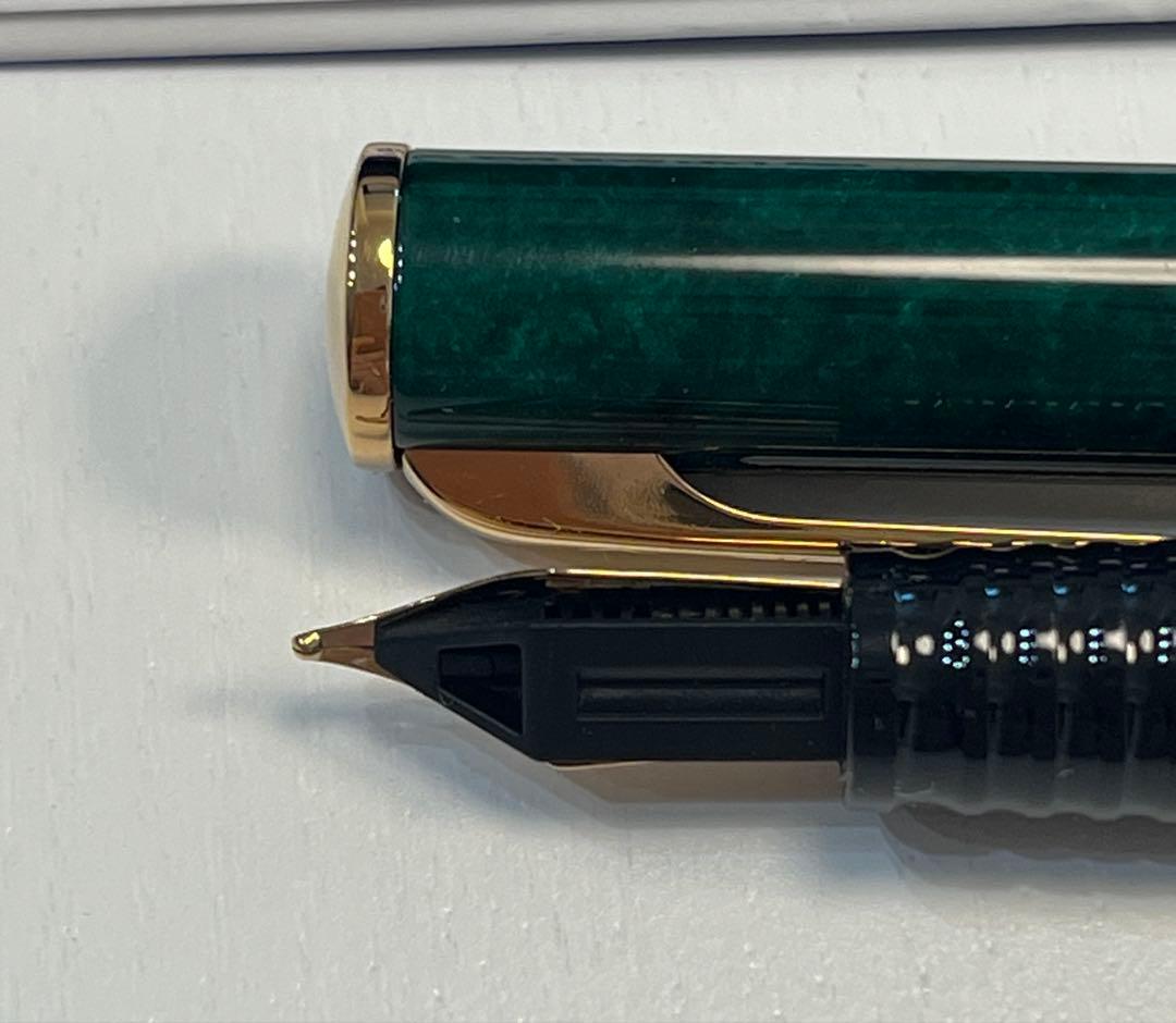 WATERMAN LeRoure fountain pen in green resin with gold nib shown from side angle