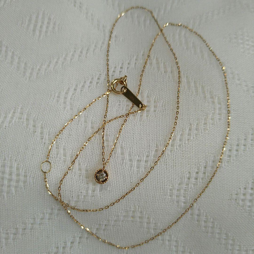 Agete K10 yellow gold diamond necklace with 0.03ct diamond and 40 cm chain
