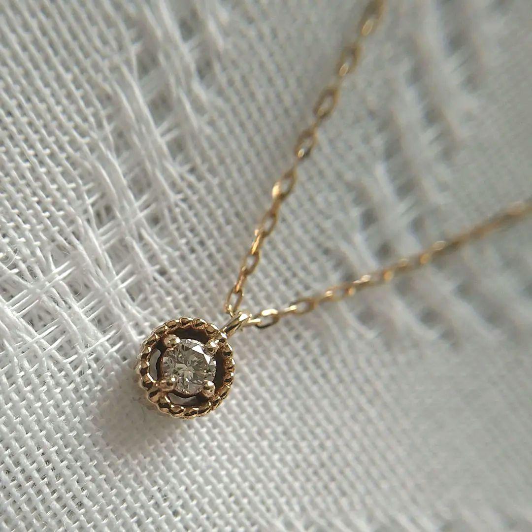 Agete K10 yellow gold diamond necklace with 0.03ct diamond and 40 cm chain
