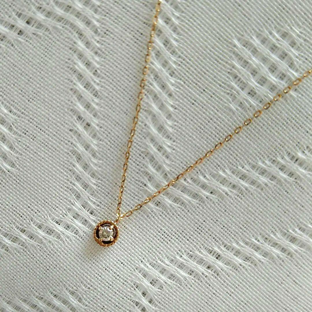 Agete K10 yellow gold diamond necklace with 0.03ct diamond and 40 cm chain