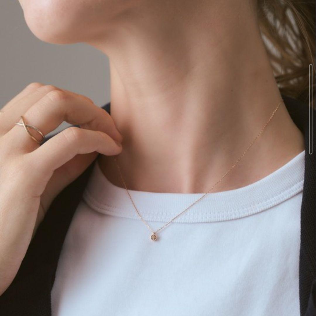 Agete K10 yellow gold diamond necklace with 0.03ct diamond and 40 cm chain
