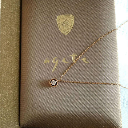 Agete K10 yellow gold diamond necklace with 0.03ct diamond and 40 cm chain
