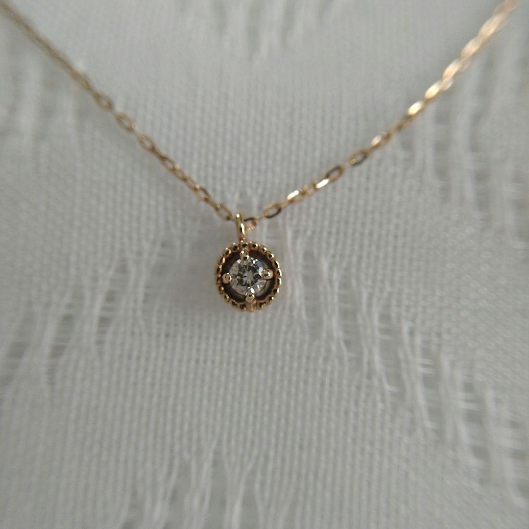 Agete K10 yellow gold diamond necklace with 0.03ct diamond and 40 cm chain