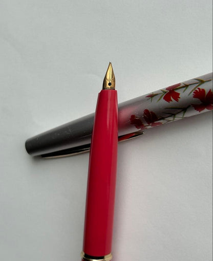 Close-up of PILOT Fountain Pen Model 14K-585 with gold nib and black barrel