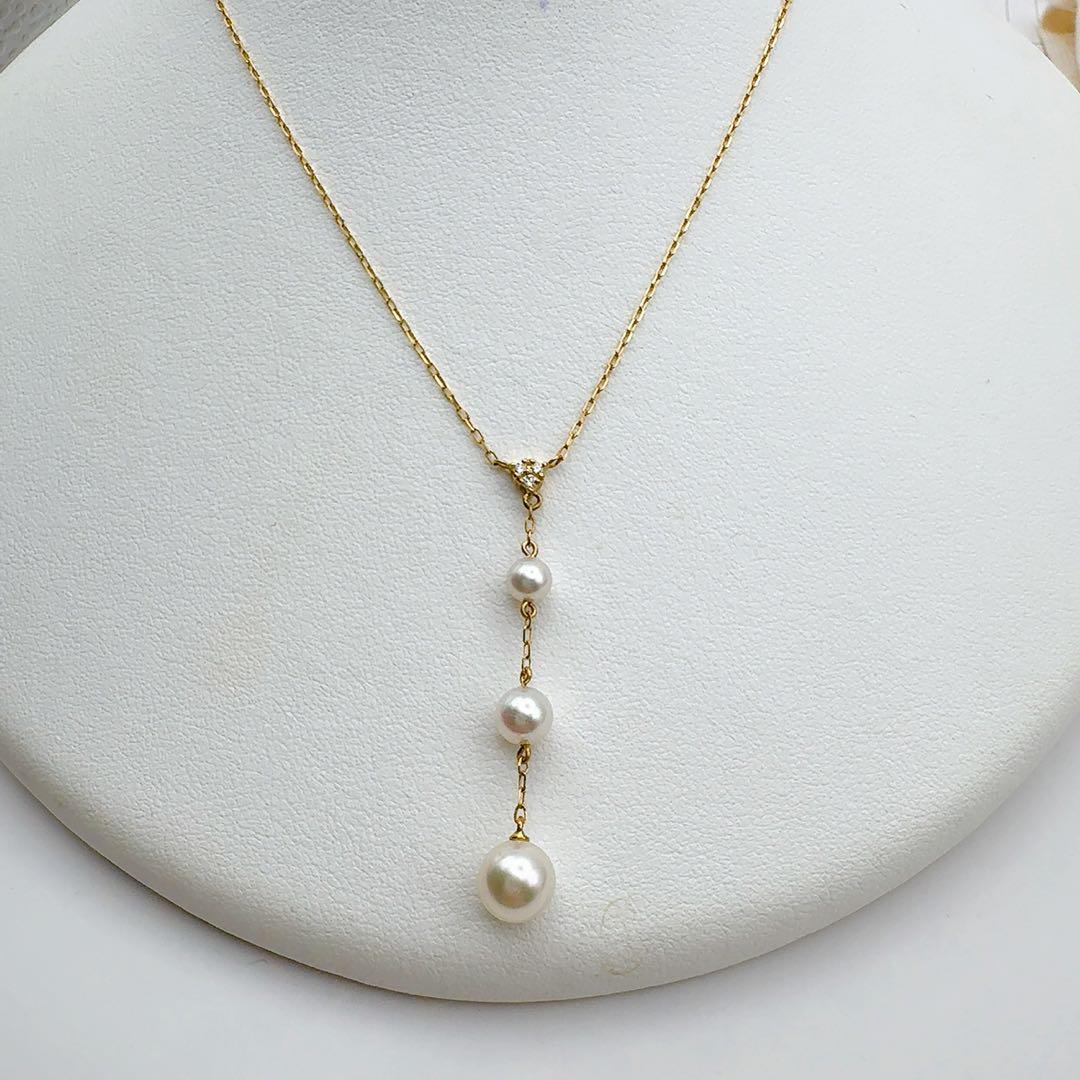 Mikimoto Necklace k18 featuring 4.7-7.2mm pearls, 39.5cm length, displayed on a white background