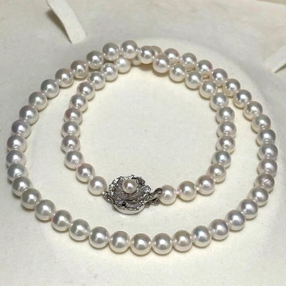 Akoya genuine pearl necklace approximately 42cm long with 6.0-6.5mm round white pearls