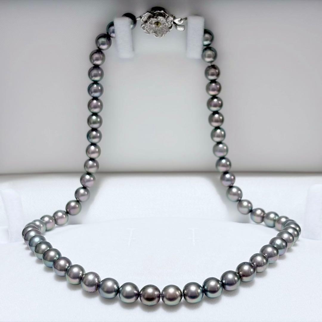 Akoya pearl necklace with 7.2-7.4mm pearls measuring 43.5cm in length on a white background