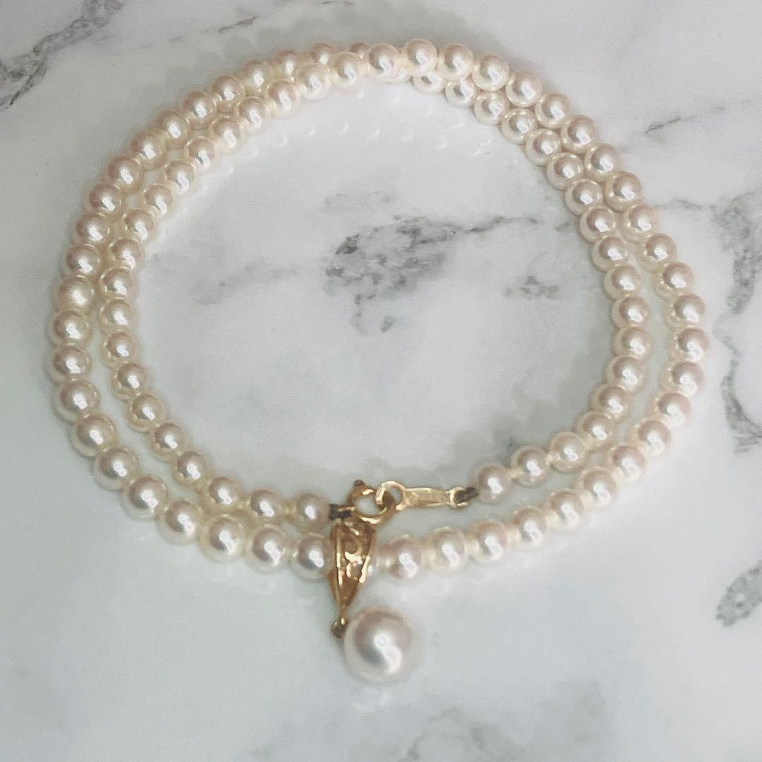 Mikimoto Akoya baby pearl necklace with 4mm pearls and 7mm single pearl top on K18 clasp