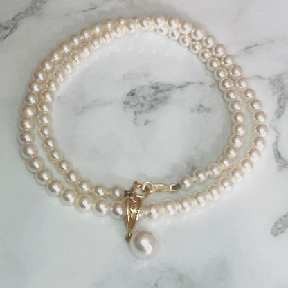 Mikimoto Akoya baby pearl necklace with 4mm pearls and 7mm single pearl top on K18 clasp