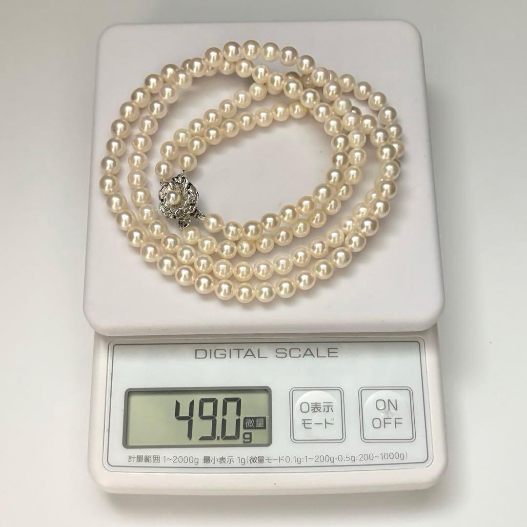 Double strand white Akoya pearl necklace with 6.0-6.5mm pearls measuring 41 cm length
