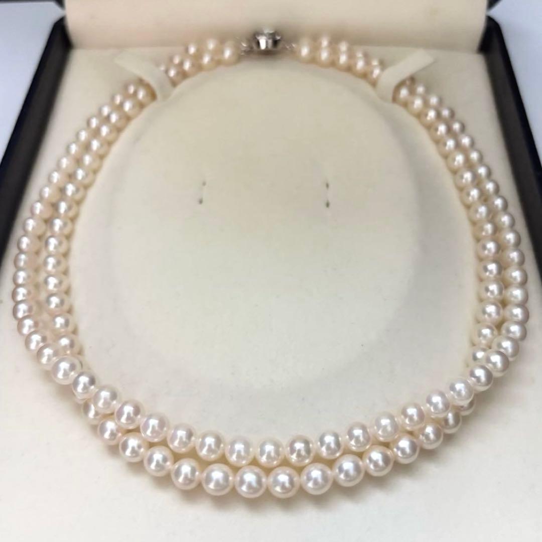 Double strand white Akoya pearl necklace with 6.0-6.5mm pearls measuring 41 cm length