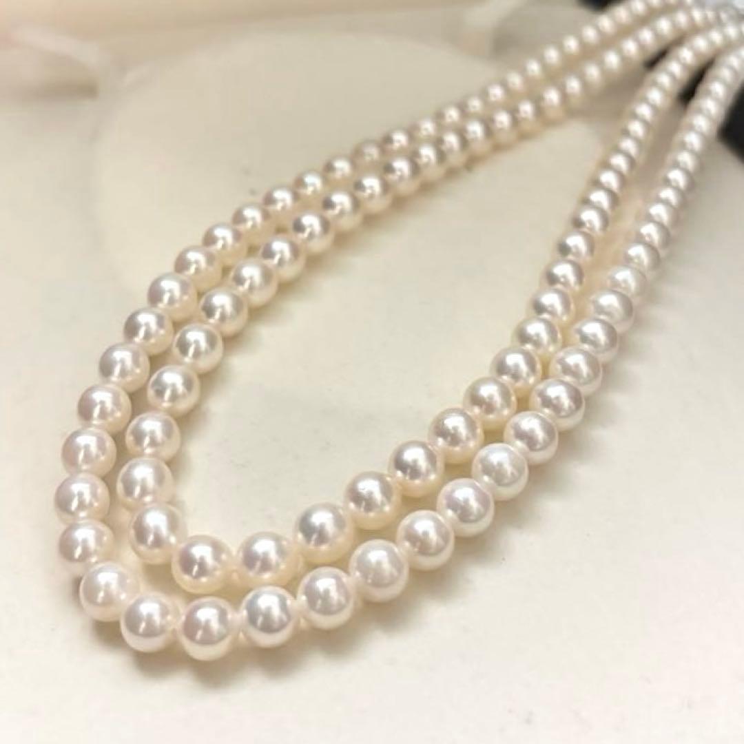 Double strand white Akoya pearl necklace with 6.0-6.5mm pearls measuring 41 cm length