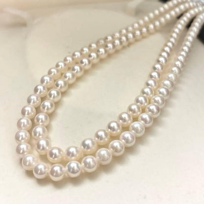 Double strand white Akoya pearl necklace with 6.0-6.5mm pearls measuring 41 cm length