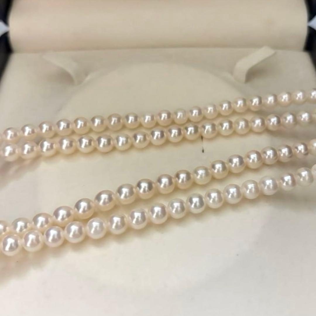 Double strand white Akoya pearl necklace with 6.0-6.5mm pearls measuring 41 cm length