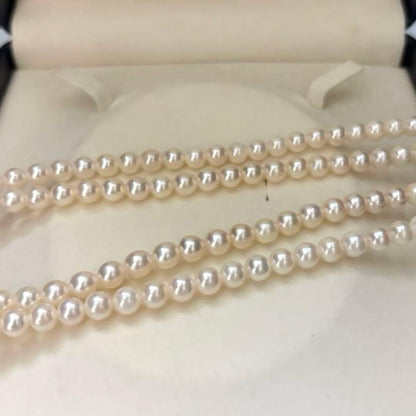 Double strand white Akoya pearl necklace with 6.0-6.5mm pearls measuring 41 cm length