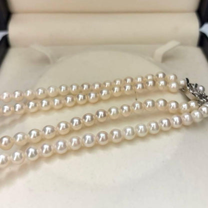 Double strand white Akoya pearl necklace with 6.0-6.5mm pearls measuring 41 cm length