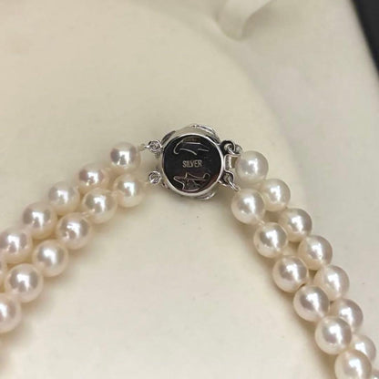 Double strand white Akoya pearl necklace with 6.0-6.5mm pearls measuring 41 cm length